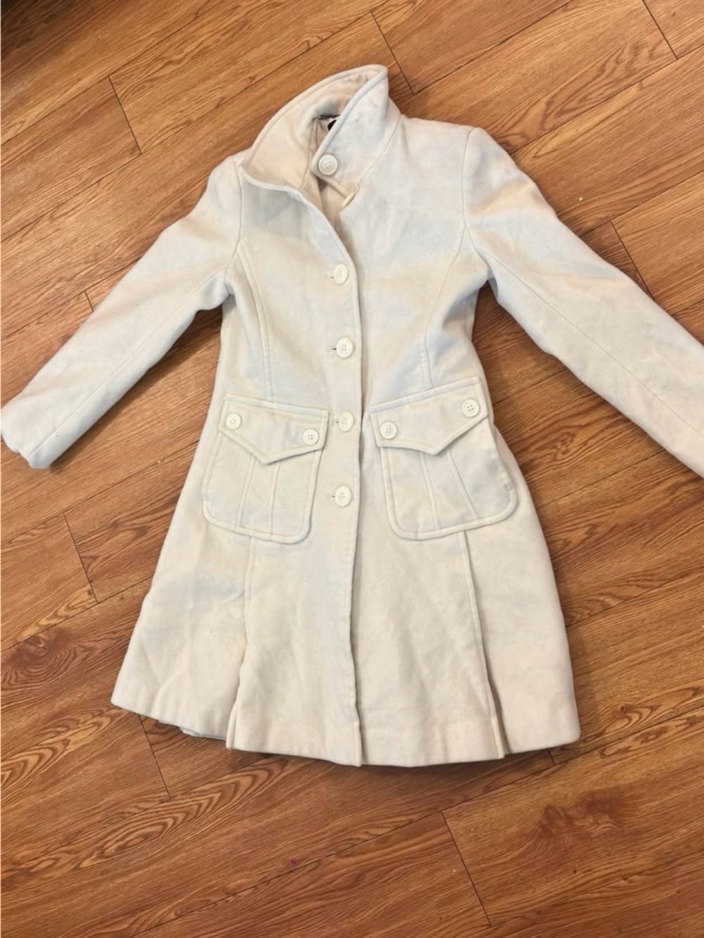DKNY Cream Button-Front Coat with Flap Pockets